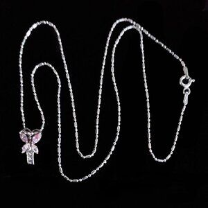 Sterling Silver Mini Bar Link CZ Butterfly Pendant Necklace